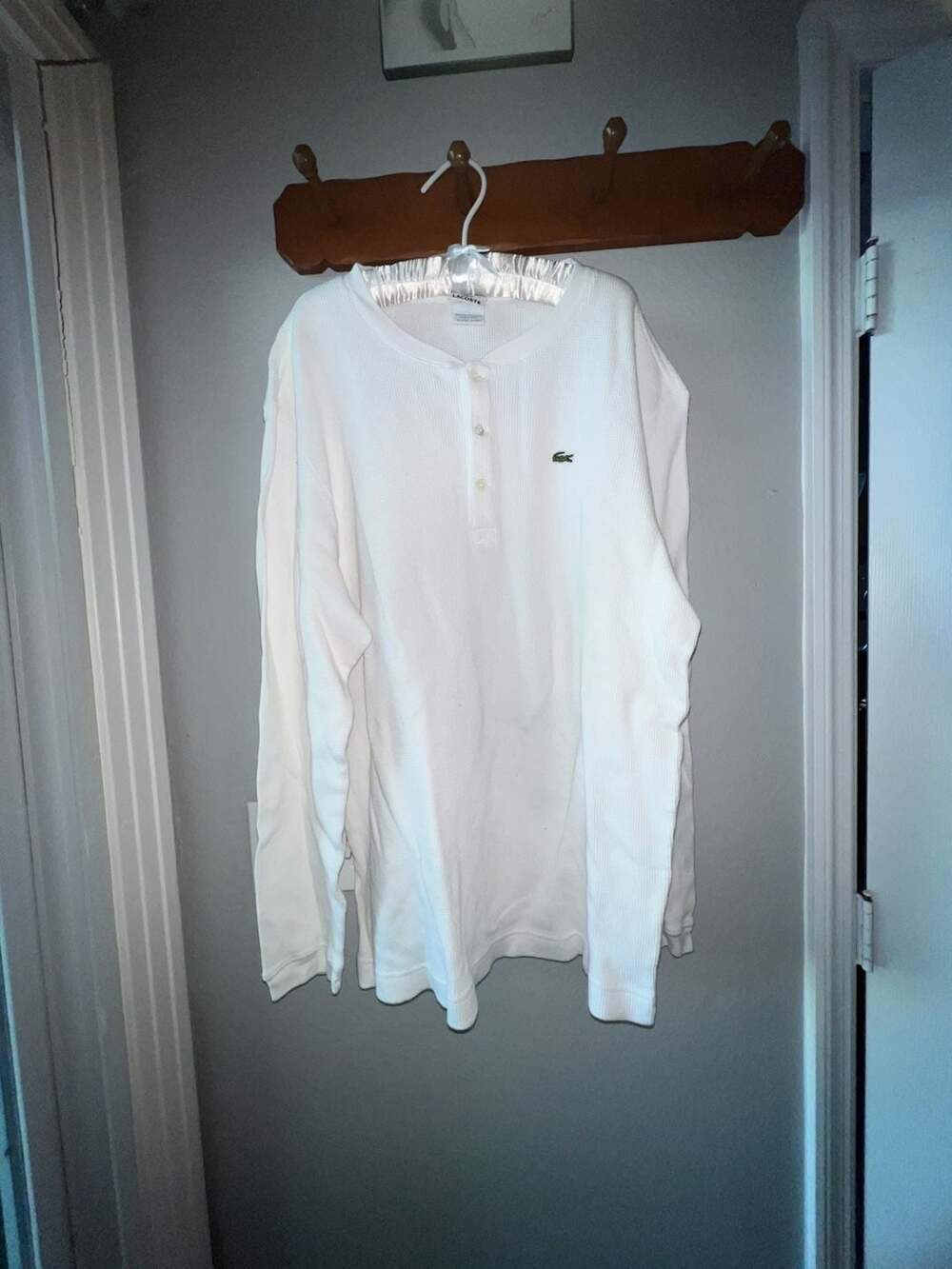 Lacoste Waffle Knit Henley Size 8 White Long Sleeve